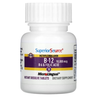 Метил B12 Superior Source B-12 B-6 & Folic Acid, 30 быстрорастворимых таблеток MicroLingual