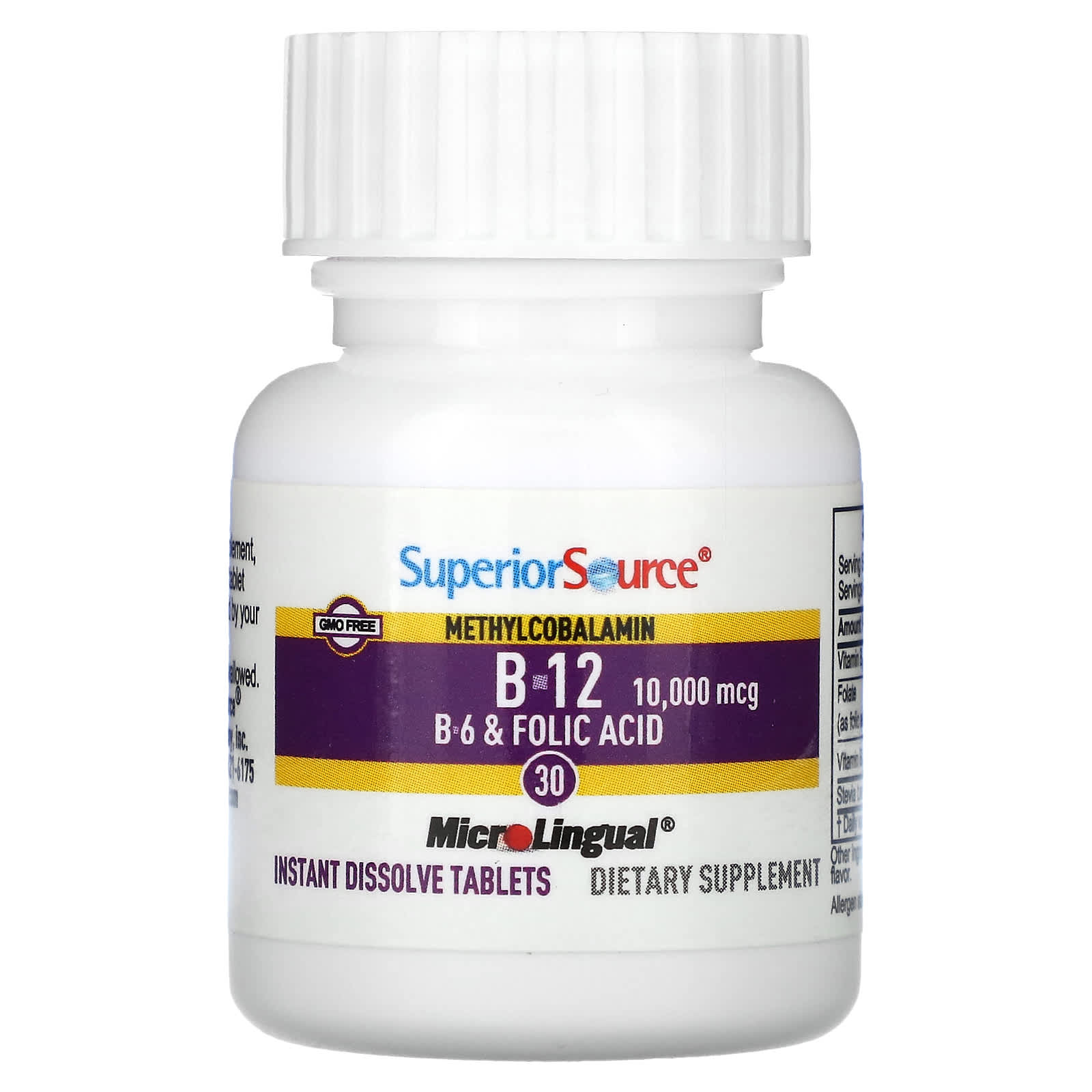 Метил B12 Superior Source B-12 B-6 & Folic Acid, 30 быстрорастворимых таблеток MicroLingual