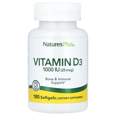 Фото товара: Витамин D3 NaturesPlus, 25 мкг (1000 МЕ), 180 мягких капсул