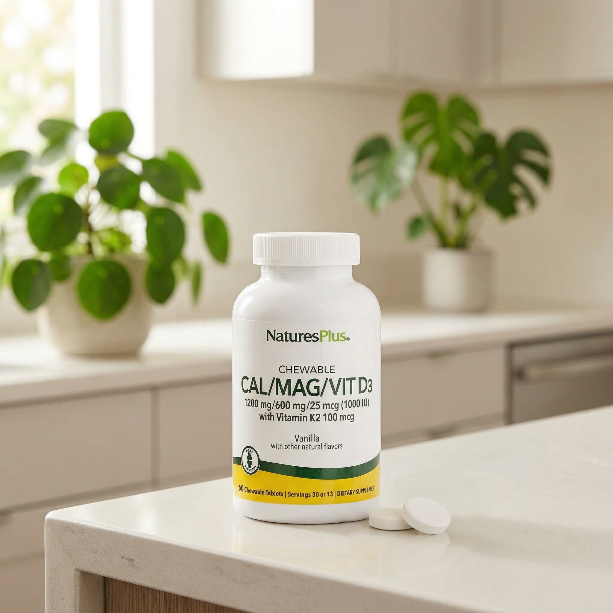 Витамин D3 NaturesPlus Chewable Cal/Mag/Vit with Vitamin K2, вкус Vanilla, 60 жевательных таблеток — фото 5