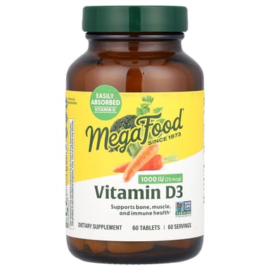 Витамин D3 MegaFood, 25 мкг (1000 МЕ), 60 таблеток