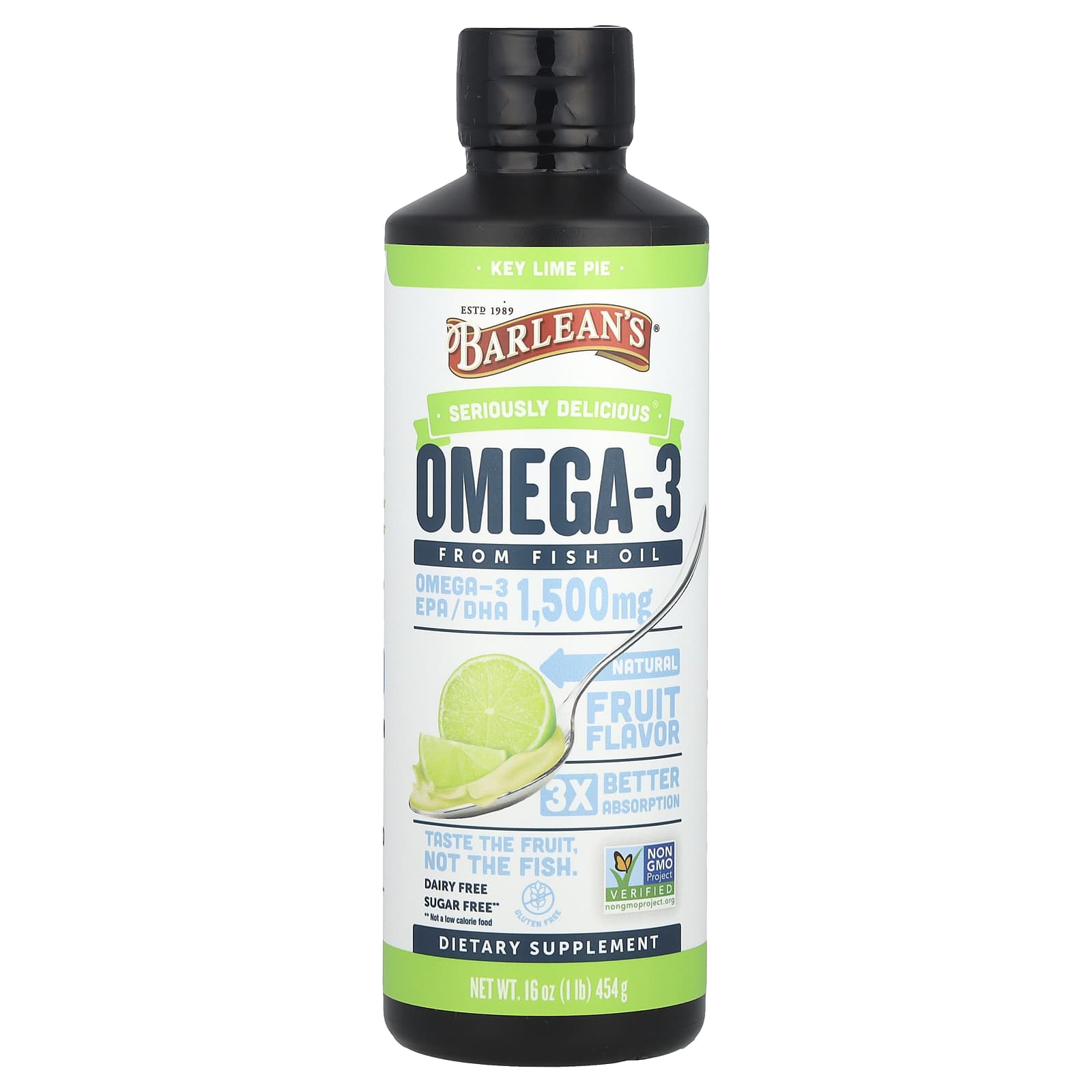 Рыбий жир Barlean's Seriously Delicious® Omega-3 From Key Lime Pie, 454 г, масло