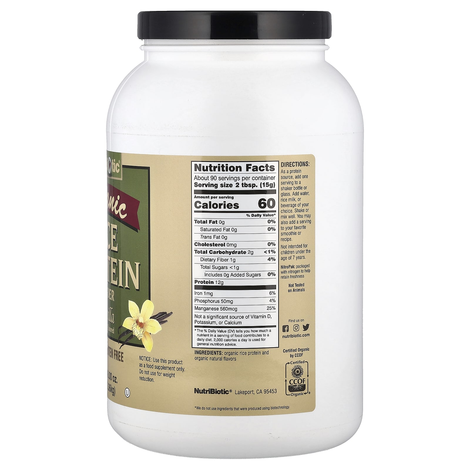 Протеиновый порошок NutriBiotic Organic Rice, вкус Vanilla, 1.36 кг — фото 2