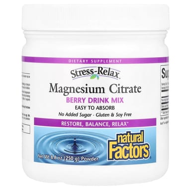 Магний цитрат Natural Factors Stress-Relax® Powder Berry Drink Mix, 250 г, смесь для напитка