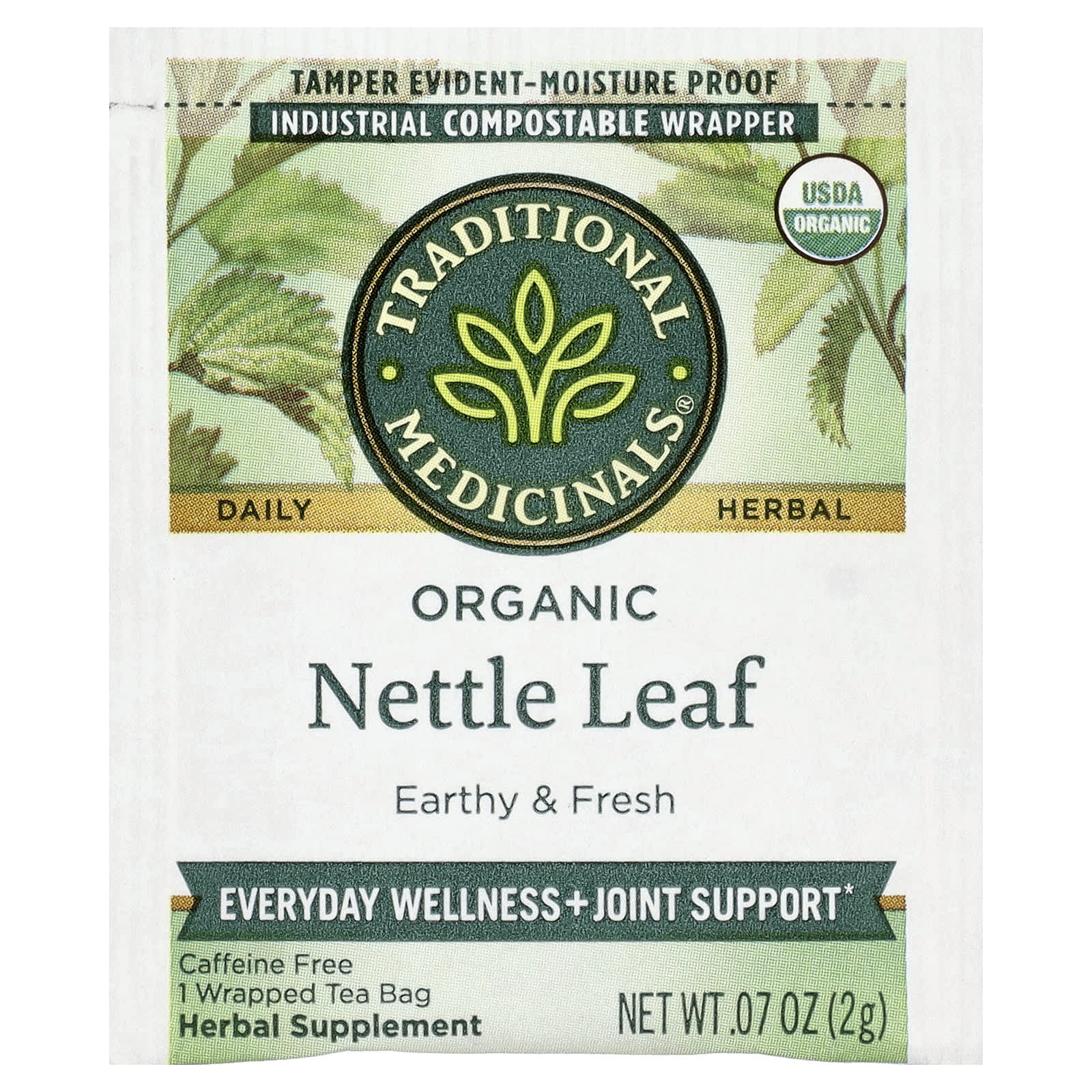 Чай Traditional Medicinals Organic Nettle Leaf Caffeine Free, оттенок 16 Wrapped Tea Bags, 32 г, чайные пакетики — фото 6