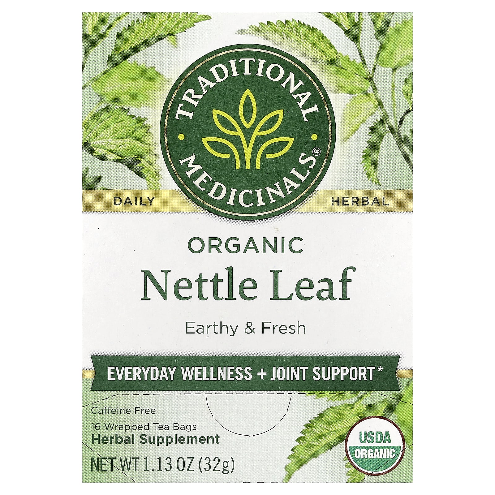 Чай Traditional Medicinals Organic Nettle Leaf Caffeine Free, оттенок 16 Wrapped Tea Bags, 32 г, чайные пакетики — фото 7