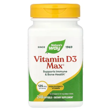 Фото товара: Витамин D3 Nature's Way Max, 125 мкг (5000 МЕ), 240 мягких капсул