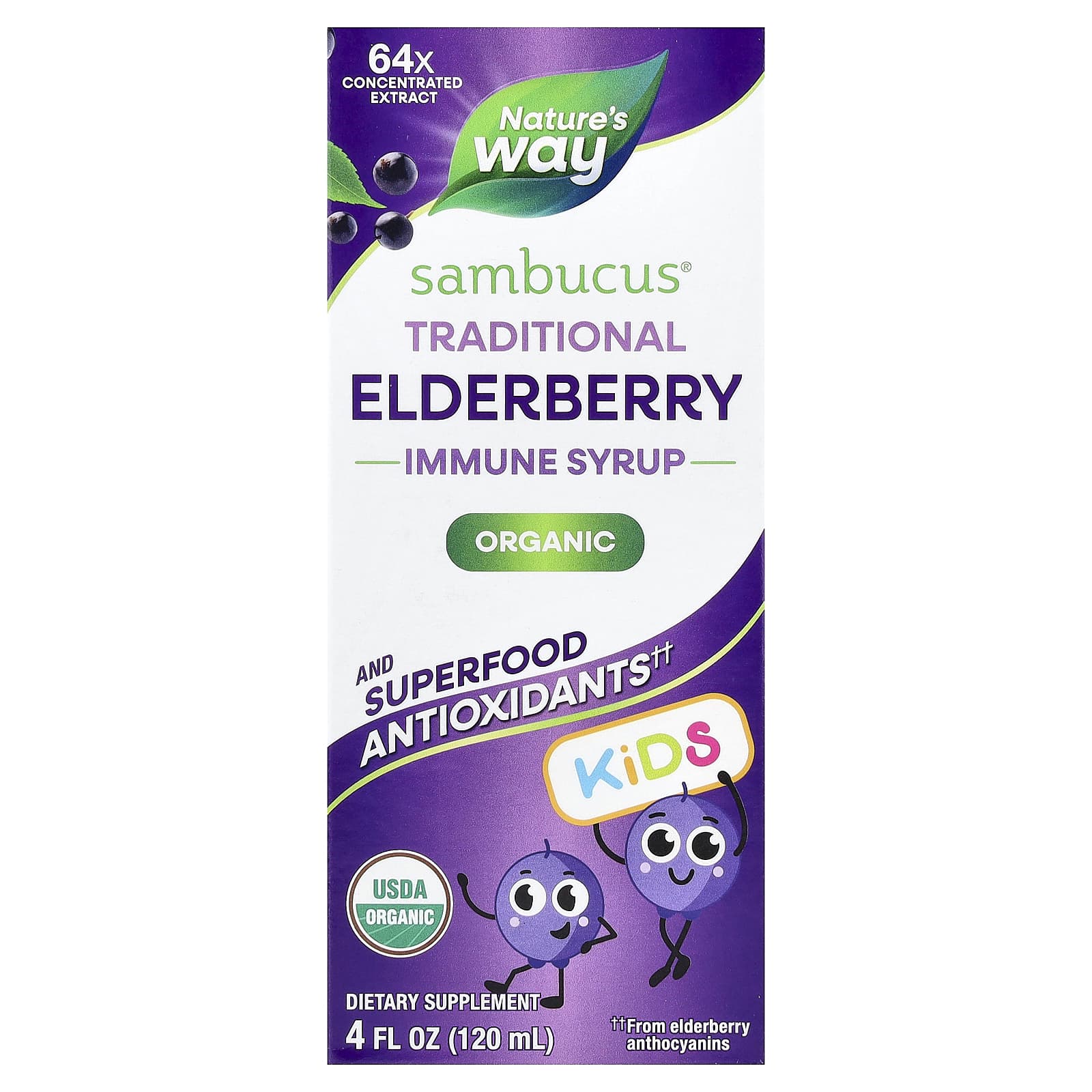 Бузина Nature's Way Sambucus® Organic Traditional Immune Syrup Ages 1, 120 мл — фото 4