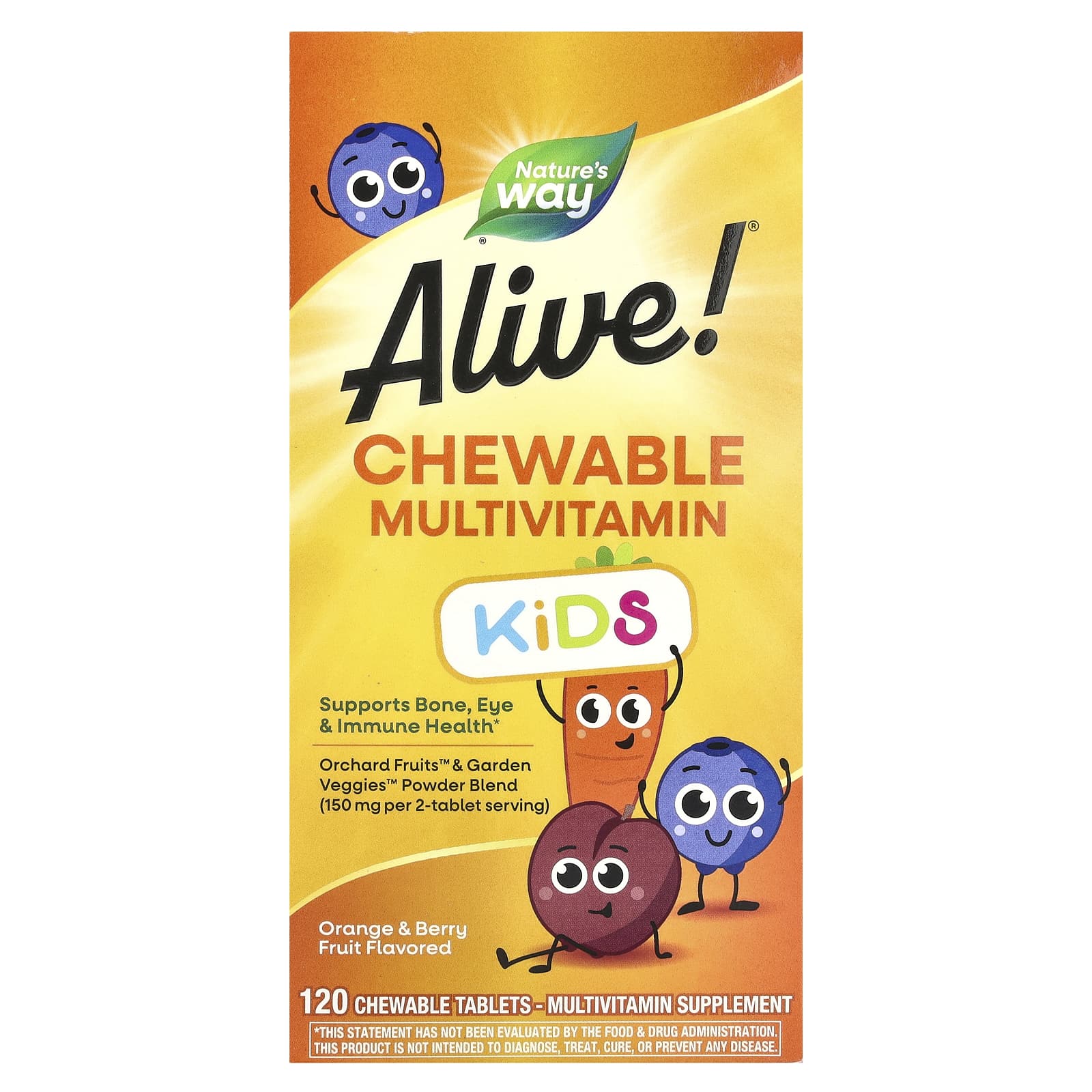 Мультивитамины Nature's Way Alive!® Chewable Ages 2+ Orange & Berry Fruit, 120 жевательных таблеток — фото 2