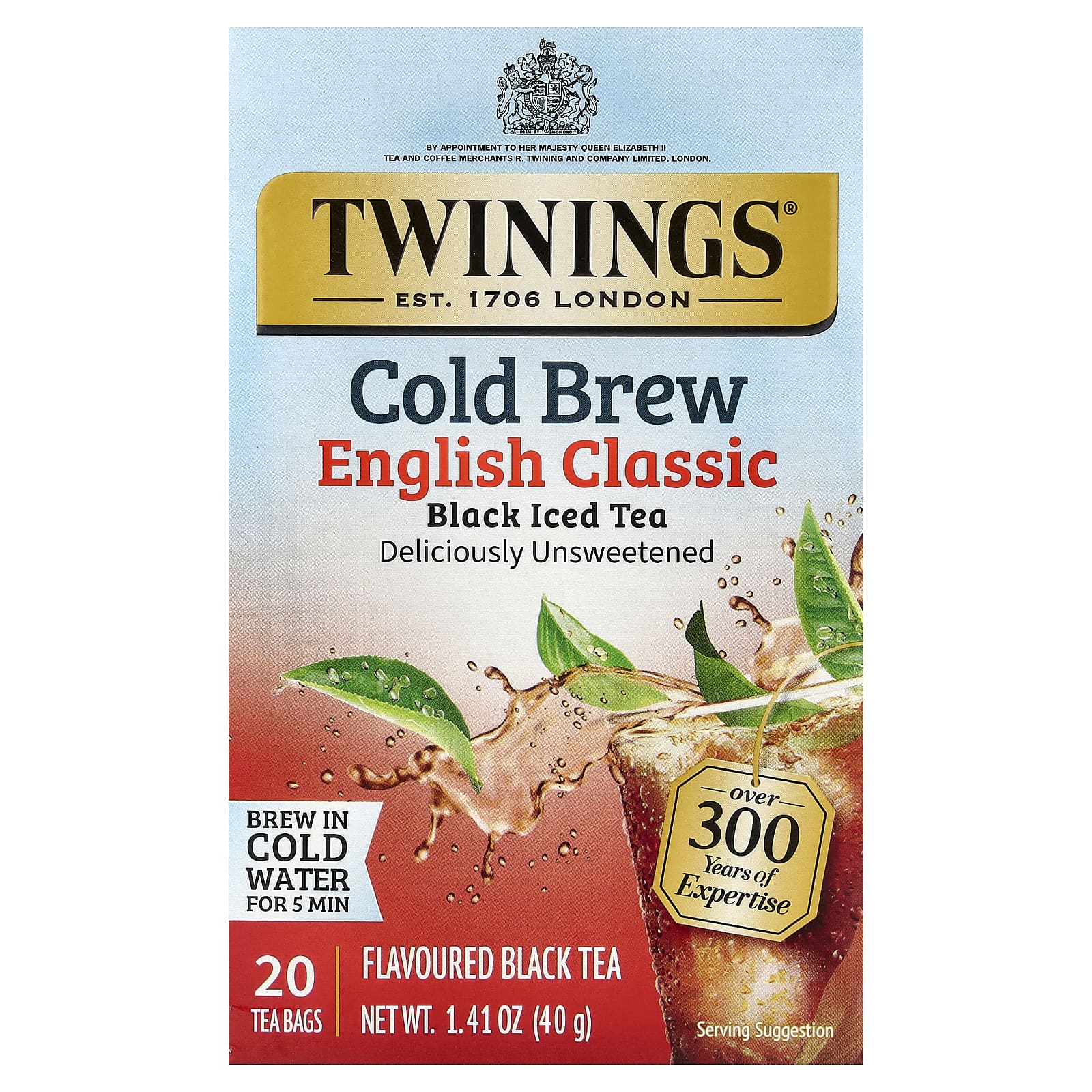 Чай Twinings Cold Brewed Iced Black English Classic Unsweetened, оттенок 20 Tea Bags, 40 г, чайные пакетики — фото 3