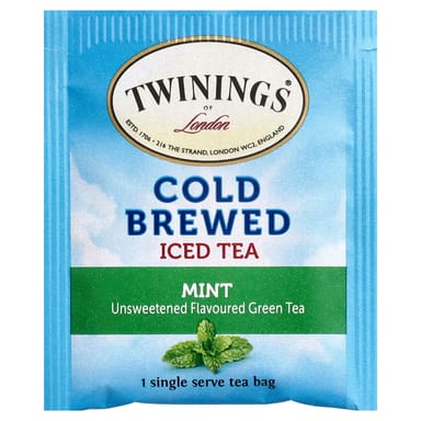 Чай Twinings Cold Brewed Iced Green Mint Unsweetened, оттенок 20 Single Serve Tea Bags, 40 г, чайные пакетики