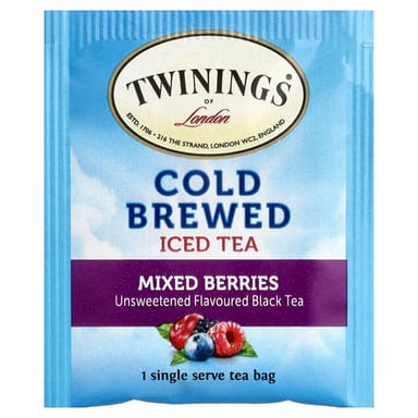 Чай Twinings Cold Brewed Iced Black Mixed Berries Unsweetened, оттенок 20 Single Serve Tea Bags, 40 г, чайные пакетики