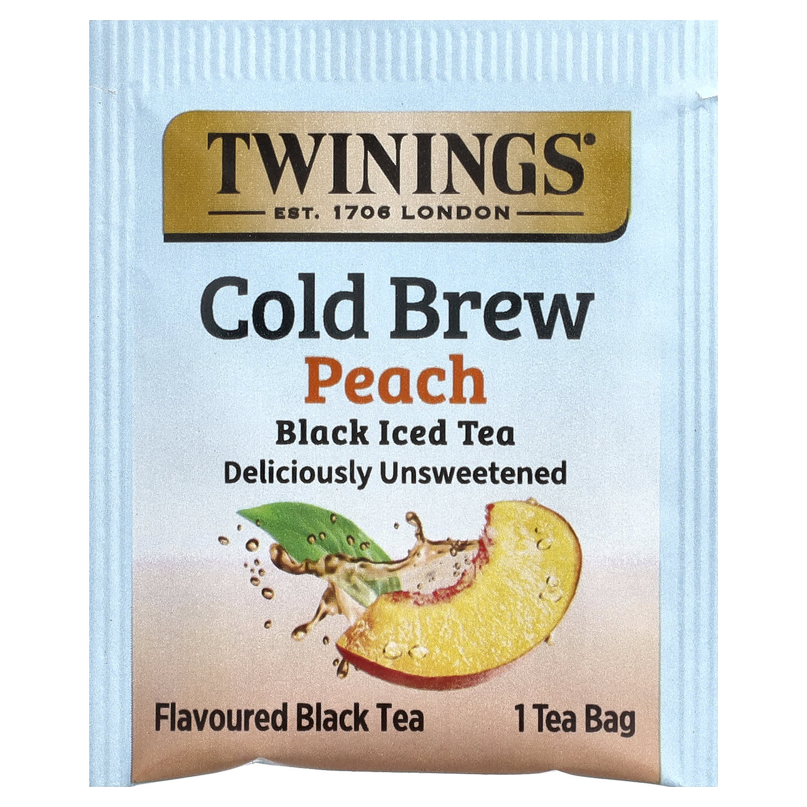 Чай Twinings Cold Brewed Iced Black Peach Unsweetened, оттенок 20 Tea Bags, 40 г, чайные пакетики