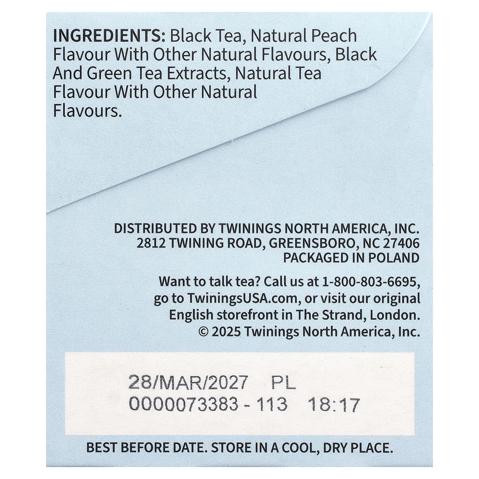 Чай Twinings Cold Brewed Iced Black Peach Unsweetened, оттенок 20 Tea Bags, 40 г, чайные пакетики — фото 2