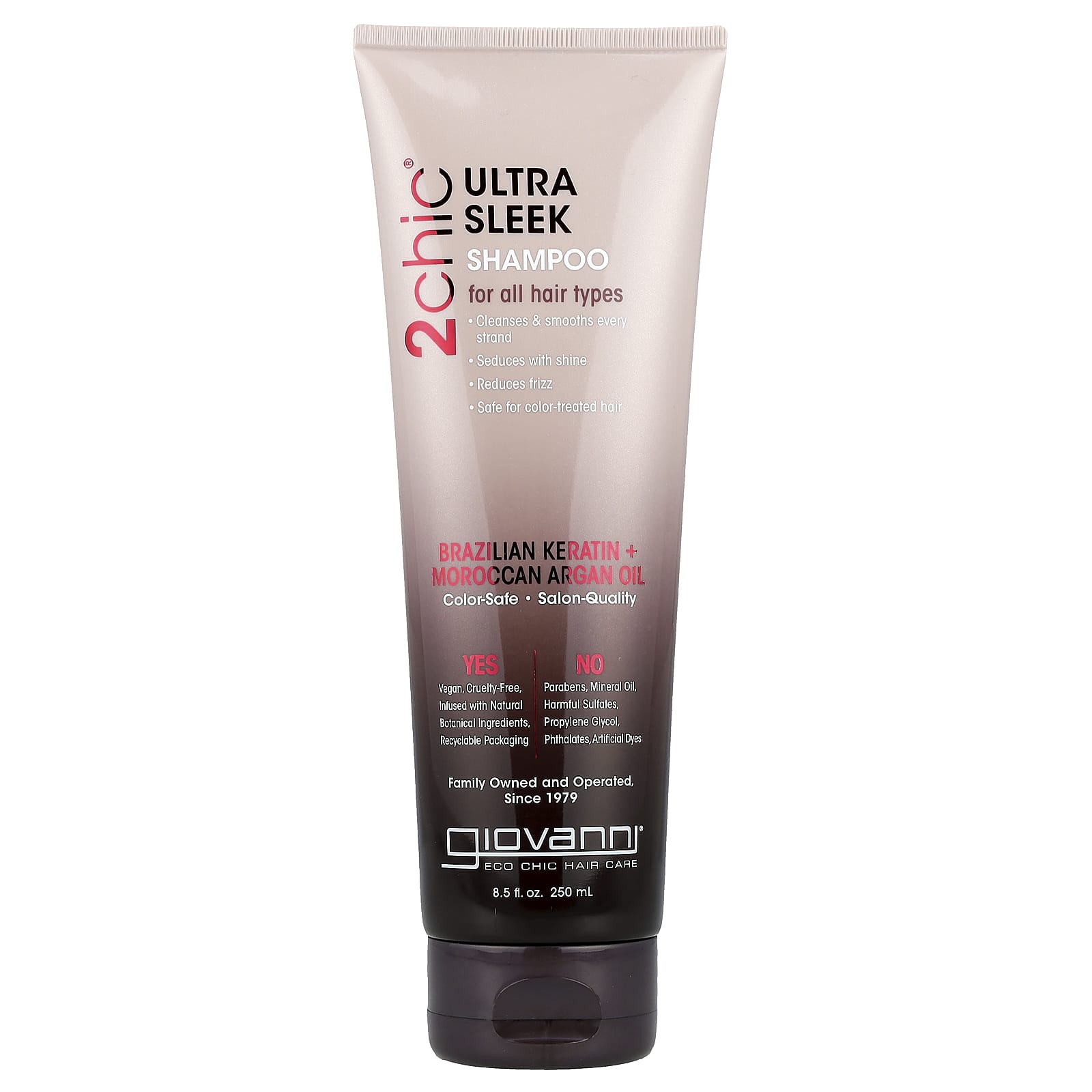 Шампунь Giovanni 2chic® Ultra Sleek For All Hair Types Brazilian Keratin + Moroccan Argan Oil, 250 мл, масло