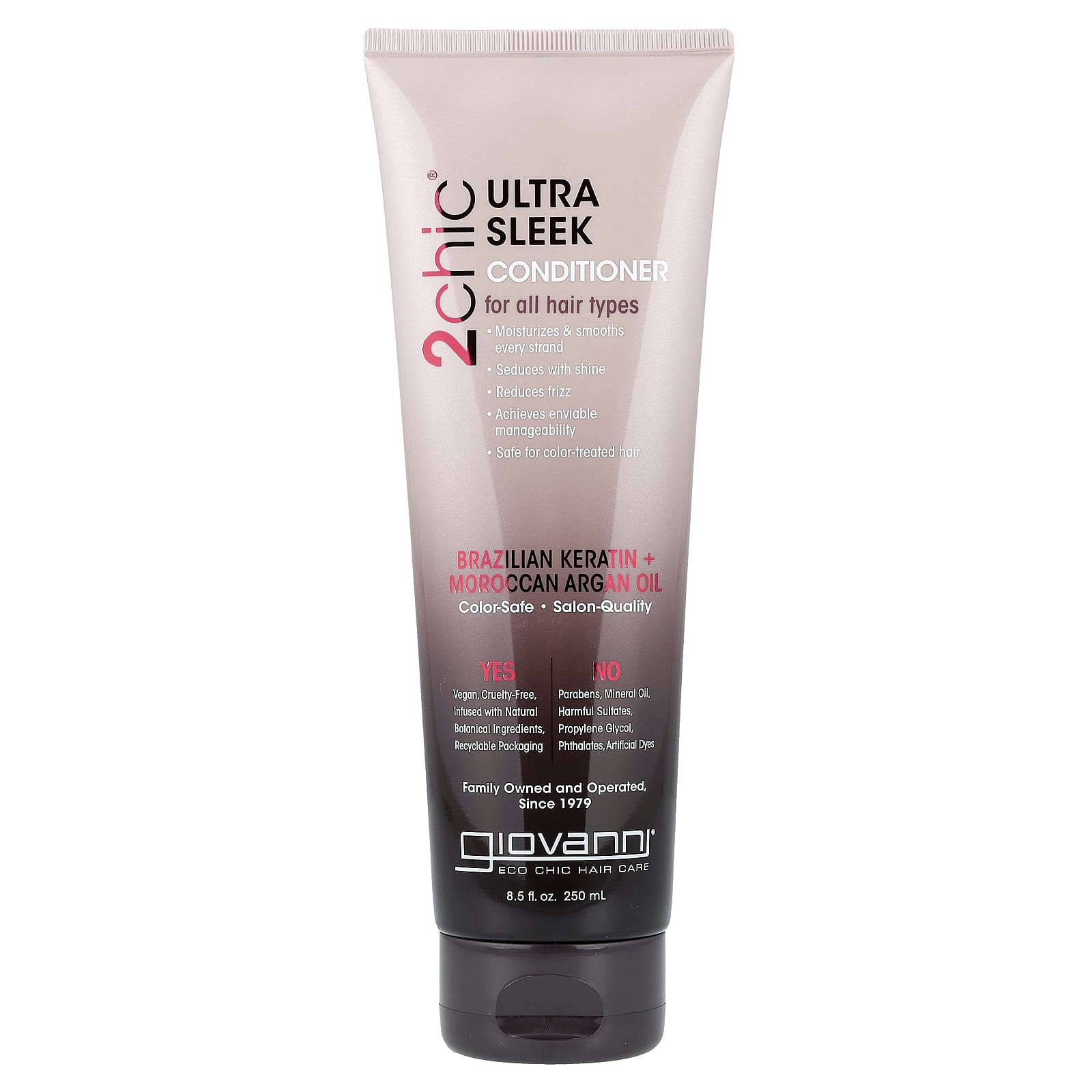 Кондиционер Giovanni 2chic® Ultra-Sleek For All Hair Types Brazilian Keratin + Moroccan Argan Oil, 250 мл, масло