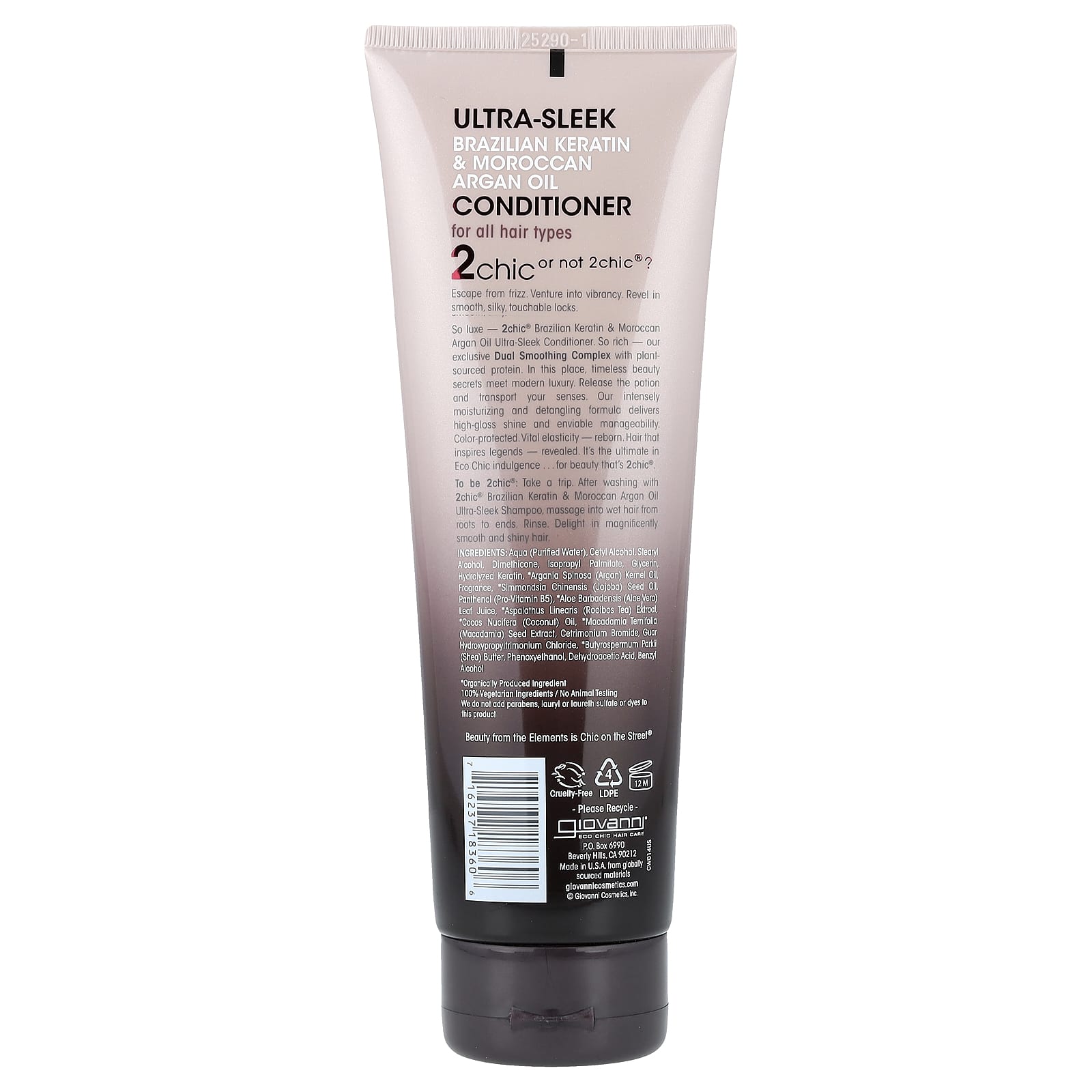 Кондиционер Giovanni 2chic® Ultra-Sleek For All Hair Types Brazilian Keratin + Moroccan Argan Oil, 250 мл, масло — фото 2