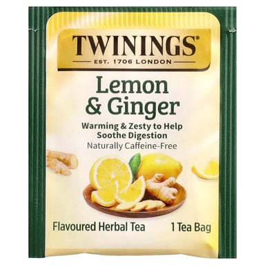 Имбирь Twinings Flavored Herbal Tea Lemon & Caffeine Free, оттенок 25 Tea Bags, 37.5 г, чайные пакетики