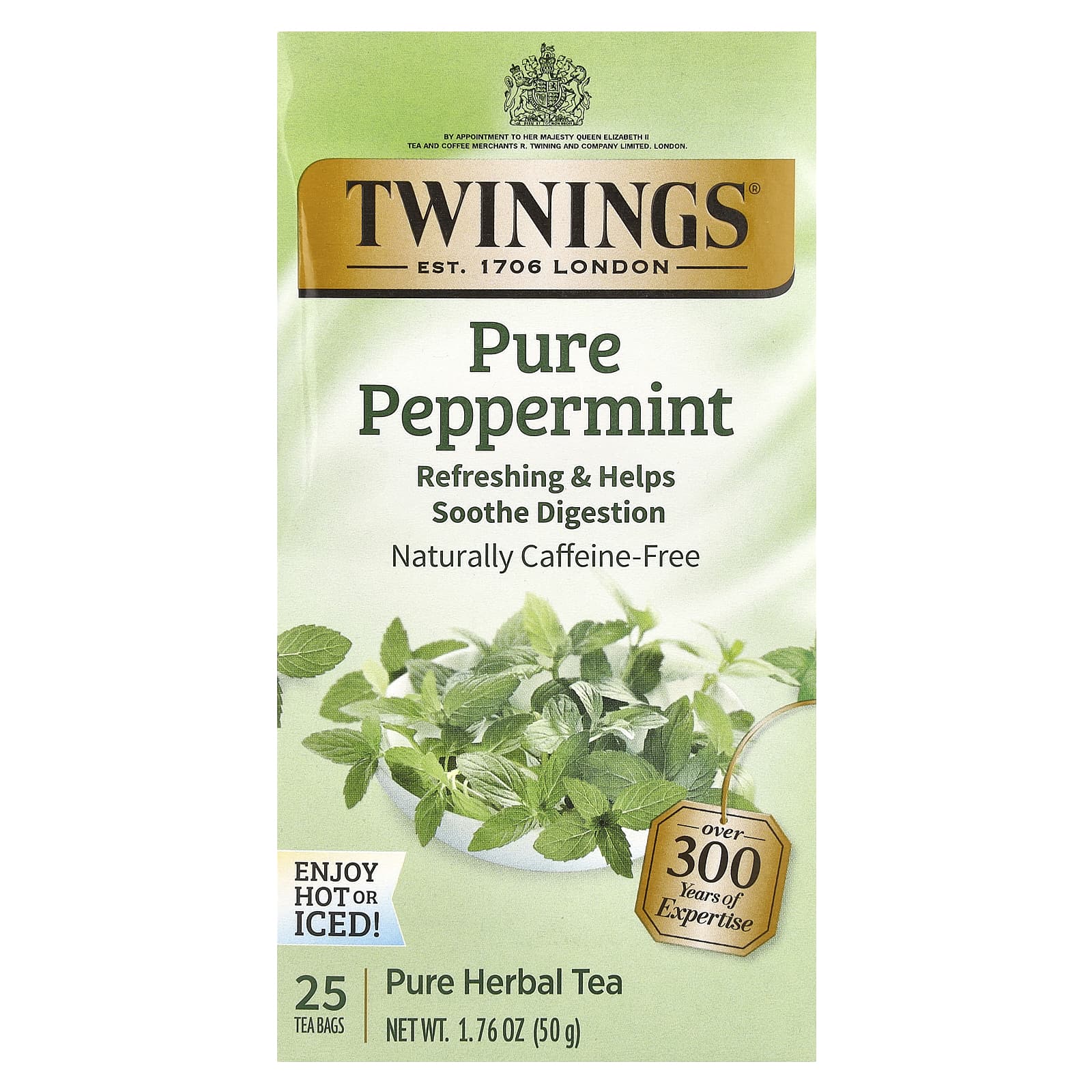 Чай Twinings Pure Herbal Pure Peppermint Caffeine Free, оттенок 25 Tea Bags, 50 г, чайные пакетики — фото 3