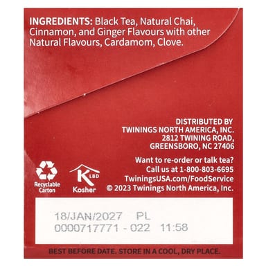Чай Twinings Flavored Black Chai, оттенок 25 Tea Bags, 50 г, чайные пакетики