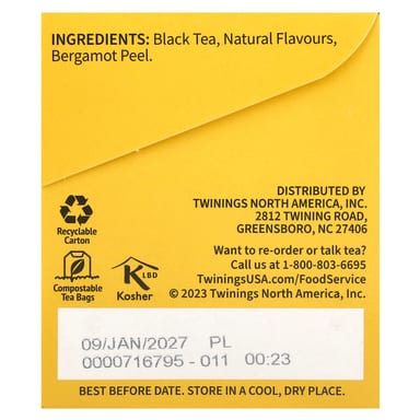 Чай Twinings Flavored Black Earl Grey, оттенок 25 Tea Bags, 50 г, чайные пакетики
