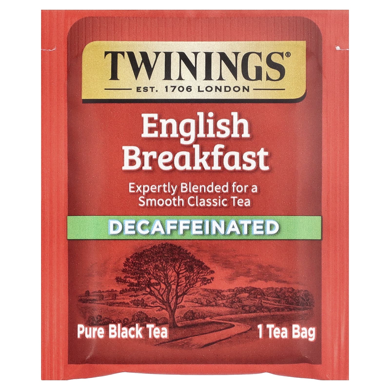 Чай Twinings Pure Black English Breakfast Decaffeinated, оттенок 25 Tea Bags, 50 г, чайные пакетики