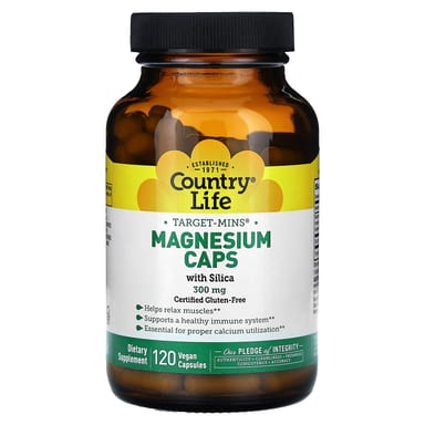 Магний Country Life Target-Mins® Caps with Silica, 300 мг, 120 растительных капсул