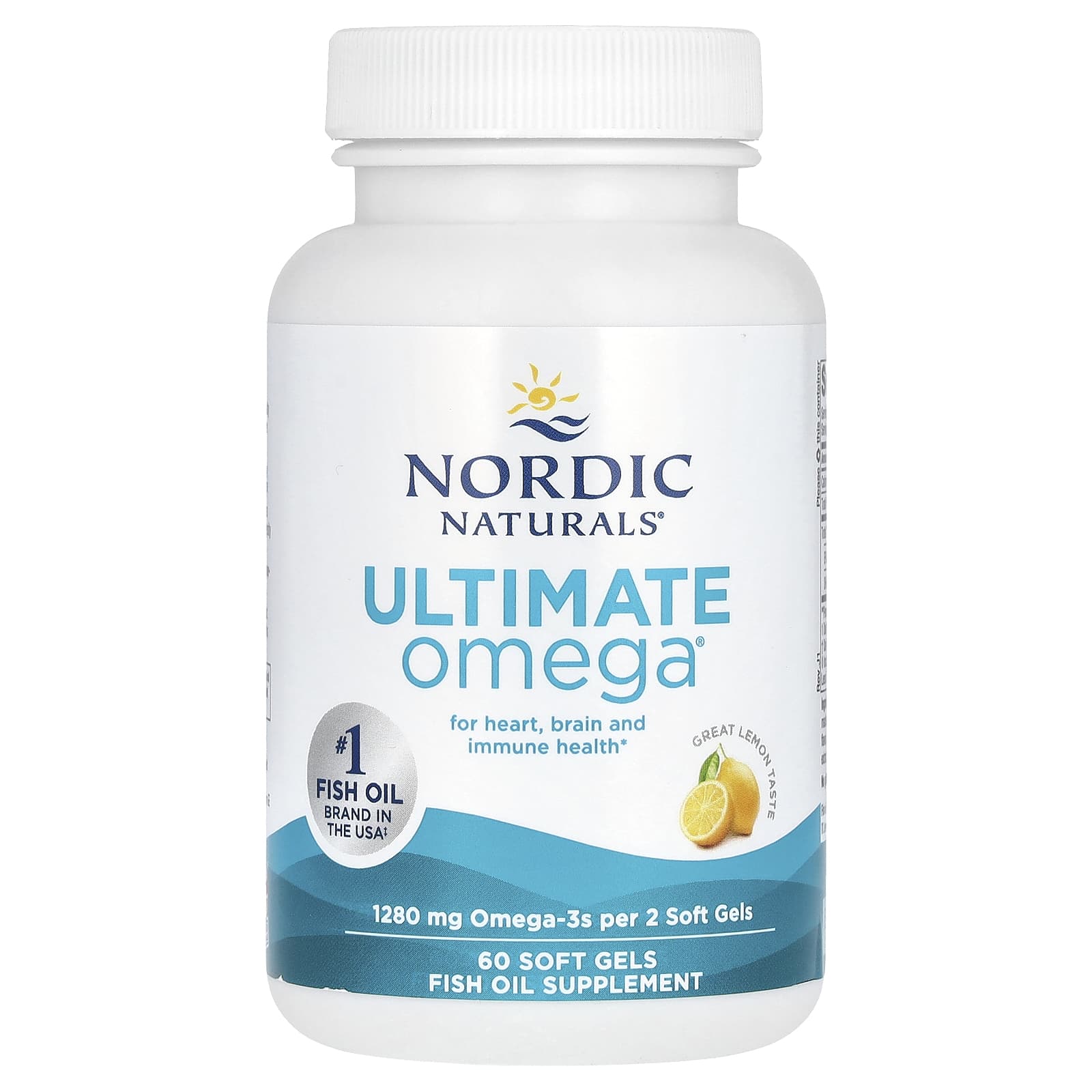 Омега-3 Ultimate Omega Nordic Naturals Ultimate Omega, вкус Lemon, 640 мг, 60 мягких капсул