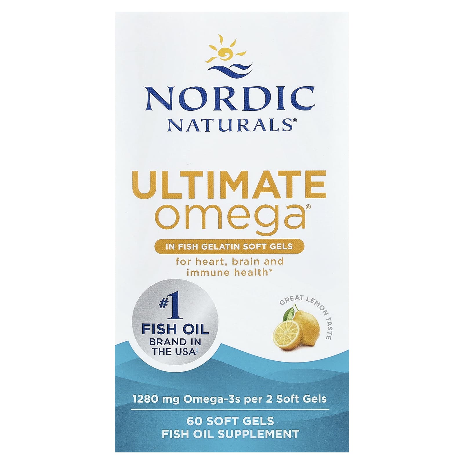Омега-3 Ultimate Omega Nordic Naturals Ultimate Omega®, вкус Lemon, 640 мг, 60 мягких капсул — фото 2