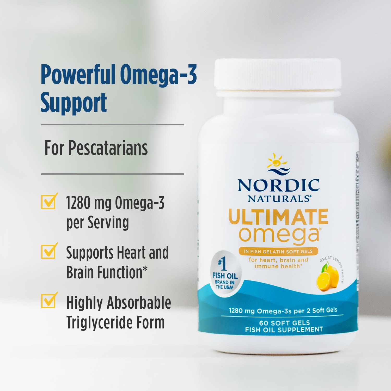 Омега-3 Ultimate Omega Nordic Naturals Ultimate Omega®, вкус Lemon, 640 мг, 60 мягких капсул — фото 4