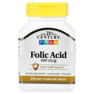 Фото товара: Фолиевая кислота 21st Century 250 Easy to Swallow Tablets, 400 мкг, таблетки