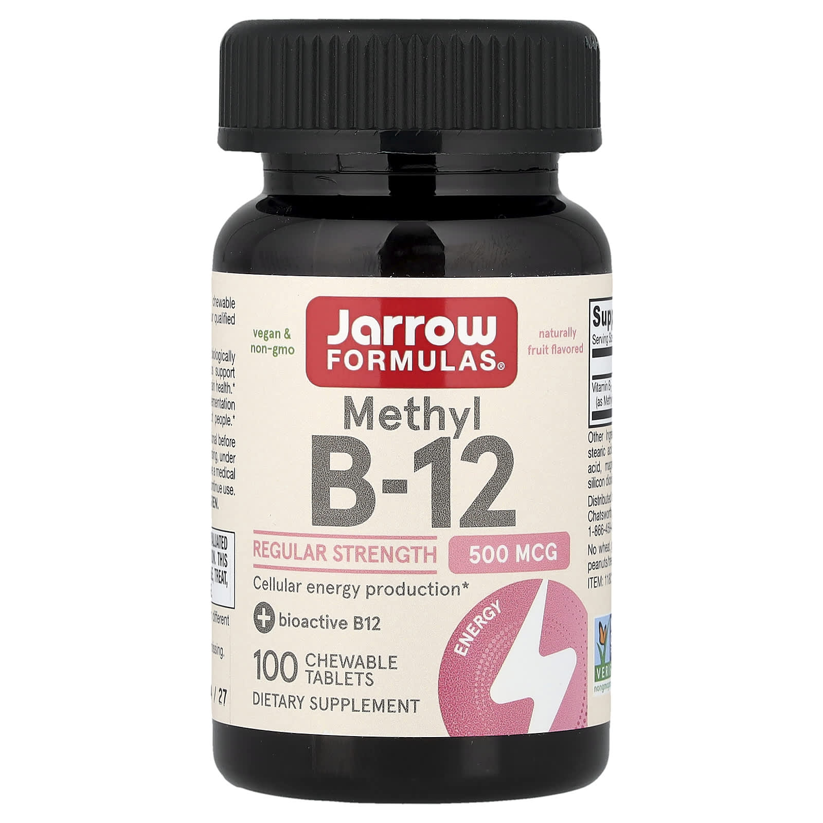 Метил B12 Jarrow Formulas Methyl B-12, оттенок Fruit, 500 мкг, 100 жевательных таблеток