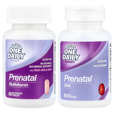 Фото товара: Мультивитамины 21st Century Prenatal Plus DHA 2 Bottles, 60 мягких капсул, 60 таблеток