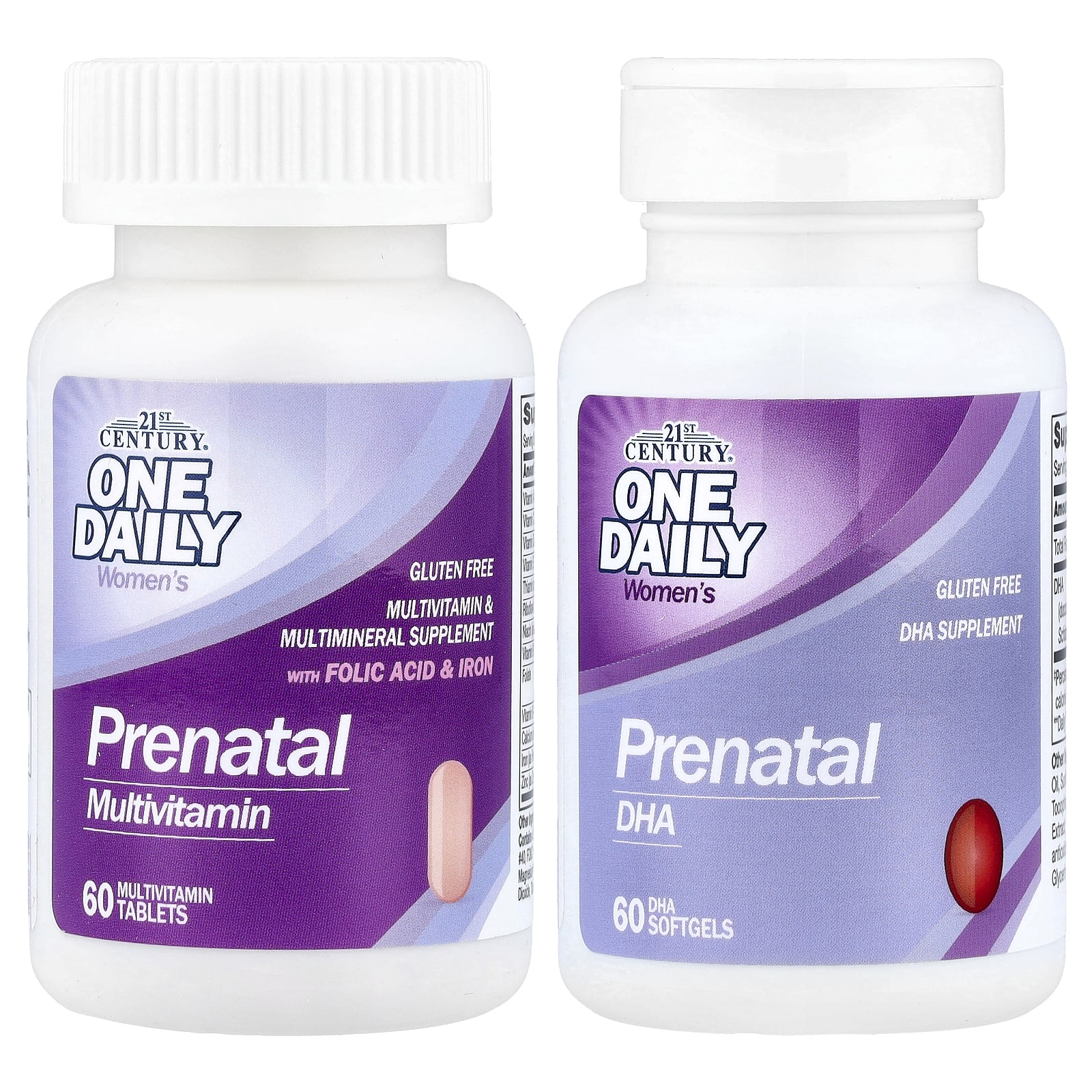 Мультивитамины 21st Century Prenatal Plus DHA 2 Bottles, 60 мягких капсул, 60 таблеток — фото 4
