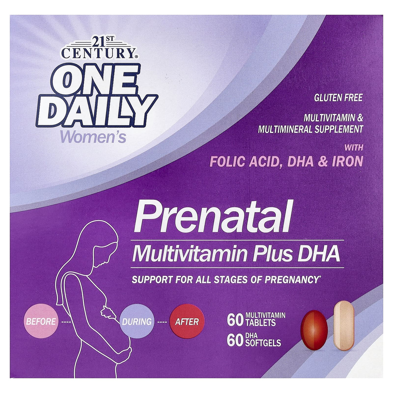 Мультивитамины 21st Century Prenatal Plus DHA 2 Bottles, 60 мягких капсул, 60 таблеток — фото 5
