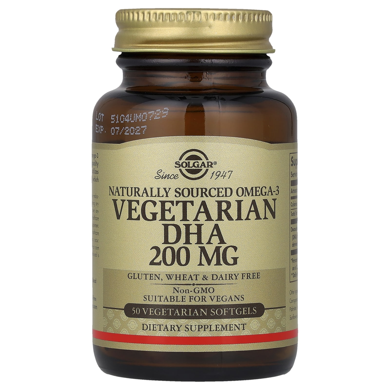 Омега-3 Solgar Naturally Sourced Vegetarian DHA 50 Vegetarian, 200 мг, мягкие капсулы