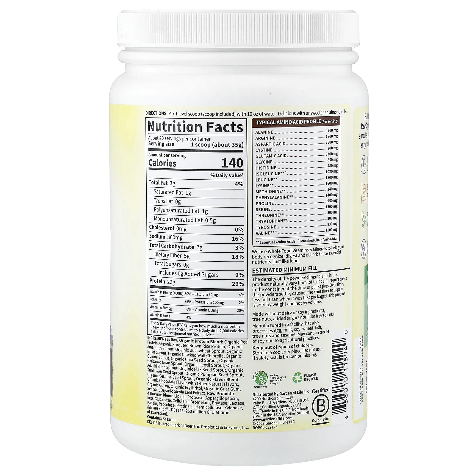 Шоколад Garden of Life RAW Organic Protein, 700 г, 1 lb — фото 2
