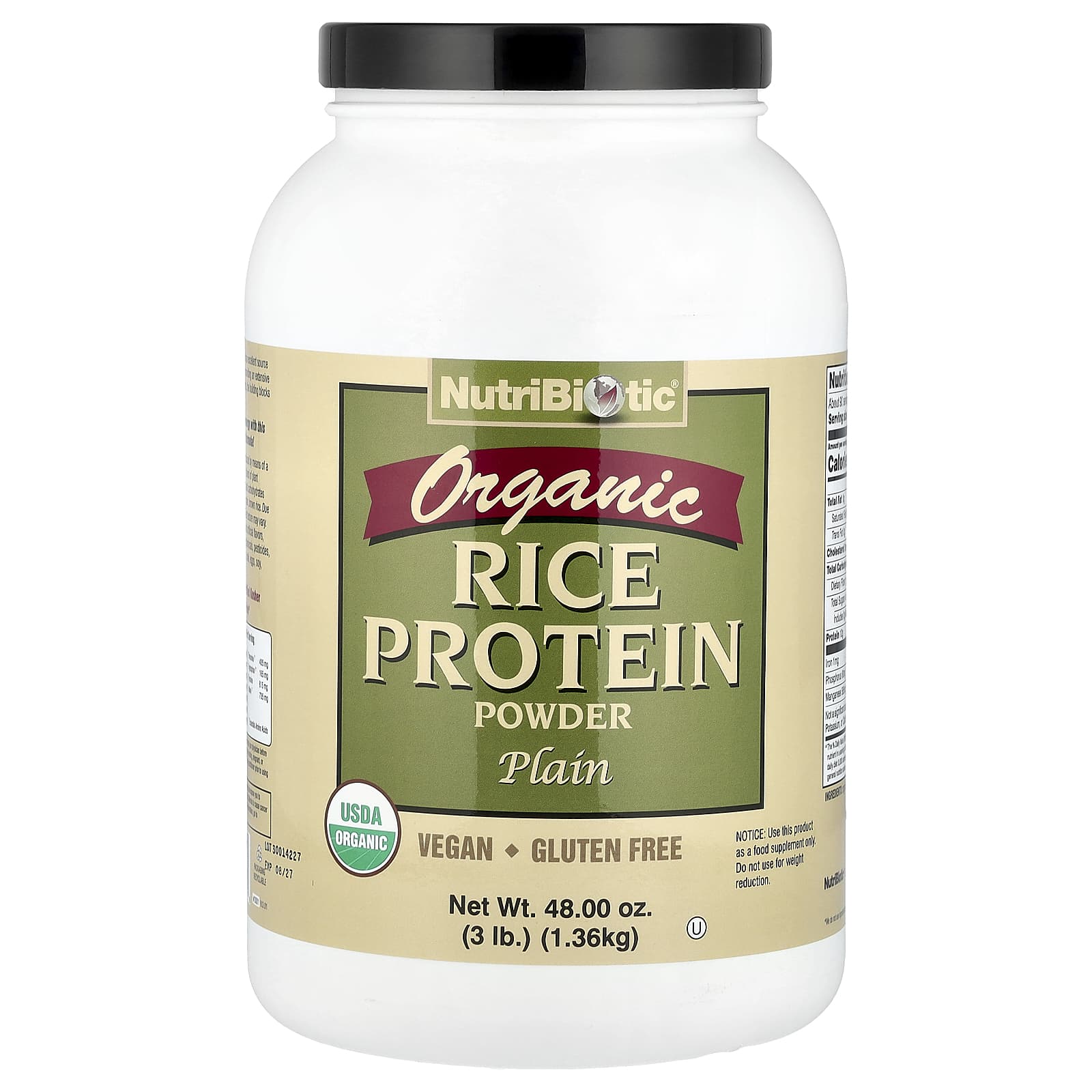Протеиновый порошок NutriBiotic Organic Rice, оттенок Plain, 1.36 кг