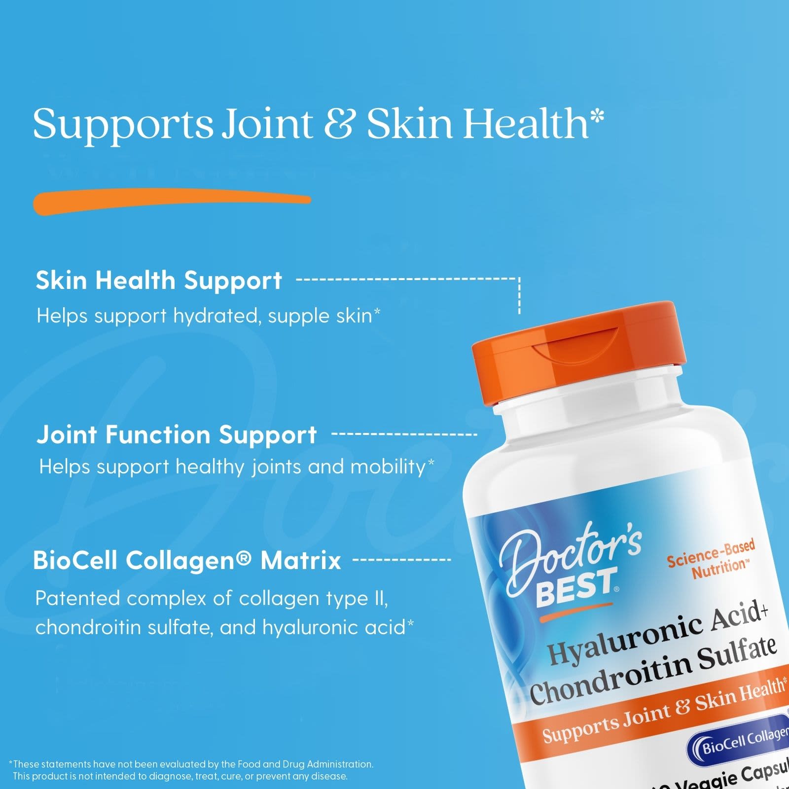 Гиалуроновая кислота и хондроитин сульфат Doctor's Best with BioCell Collagen®, 60 растительных капсул — фото 5