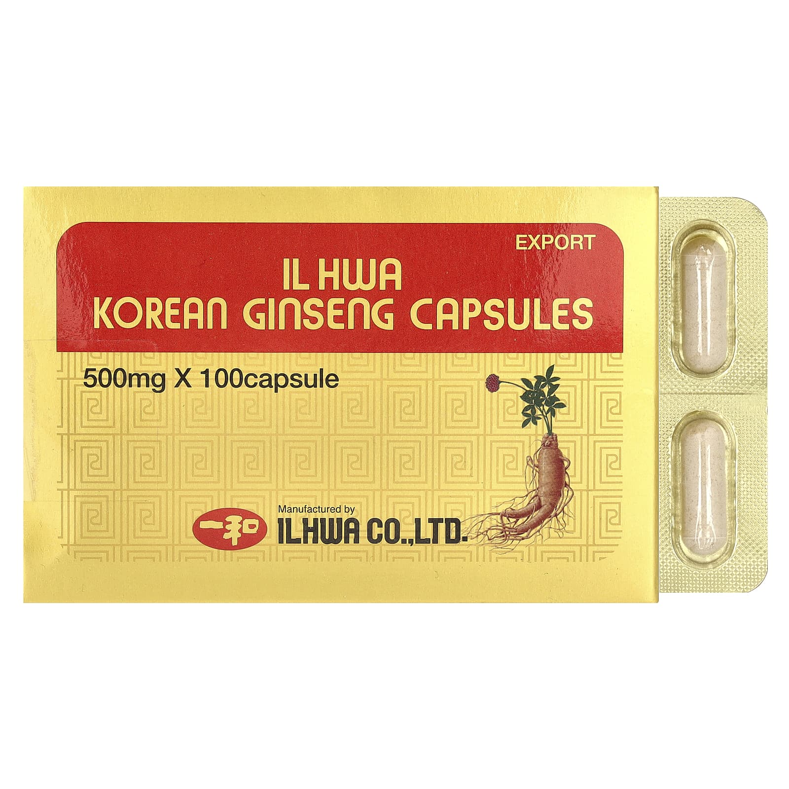 Женьшень Ilhwa Korean, 500 мг, 100 капсул