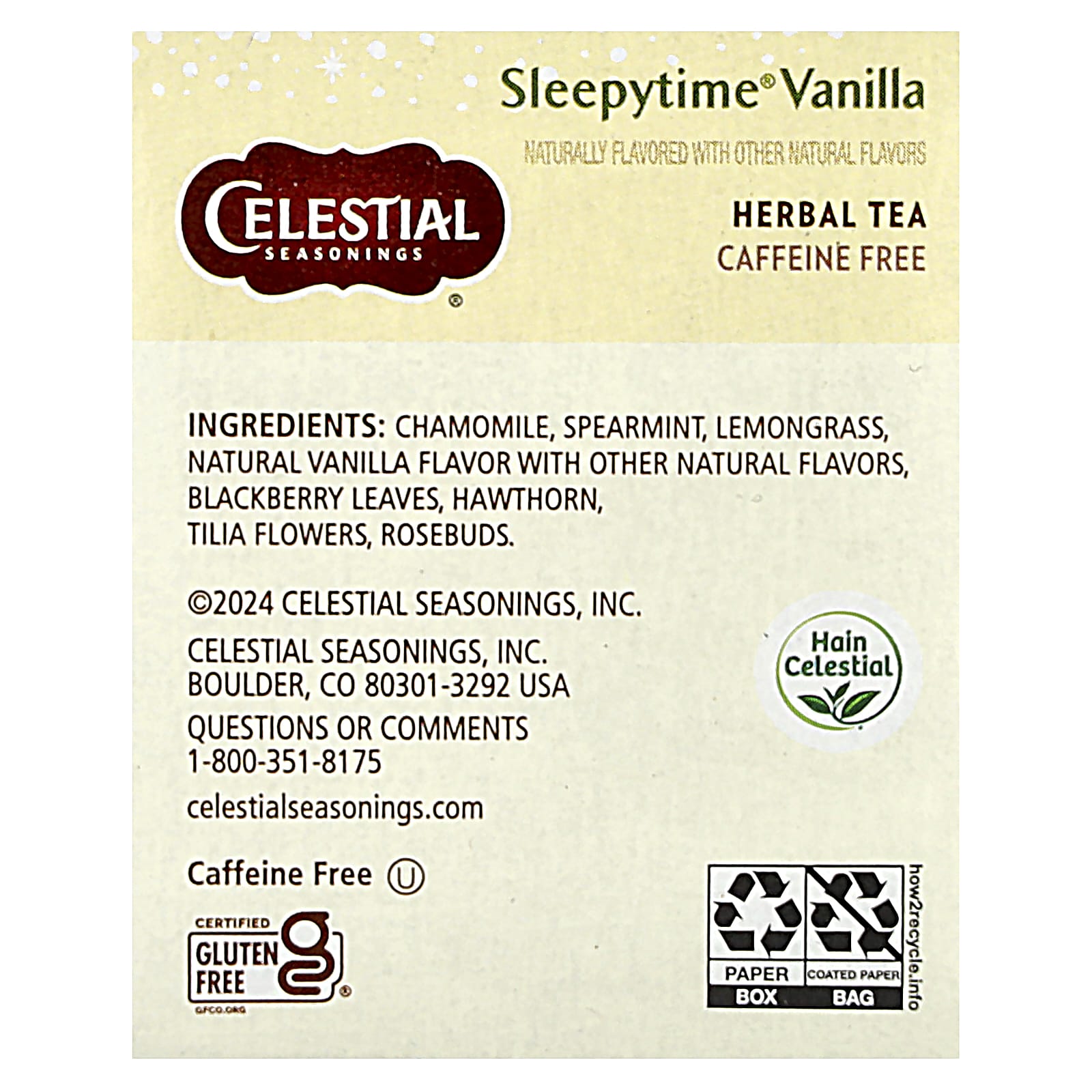 Чай Celestial Seasonings Herbal Sleepytime® Vanilla Caffeine Free, оттенок 20 Tea Bags, 30 г, чайные пакетики — фото 3