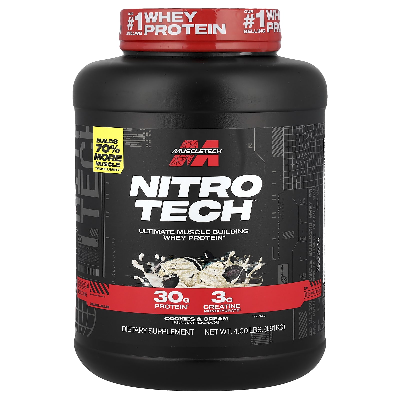 Сывороточный протеин MuscleTech Nitro-Tech™ Cookies & Cream, 1.81 кг, крем — фото 5
