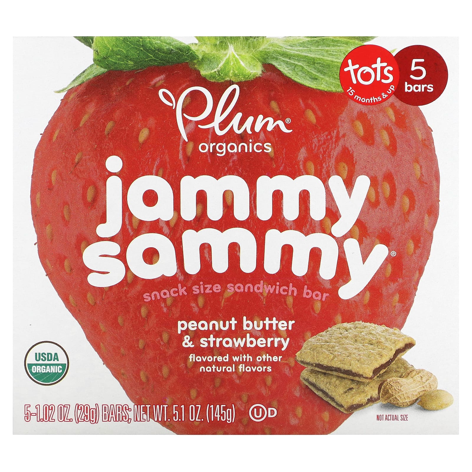 Арахисовая паста Plum Organics Jammy Sammy Snack Size Sandwich Bar & Strawberry, оттенок 15 Months & Up, 29 г, 5 шт., батончик — фото 2