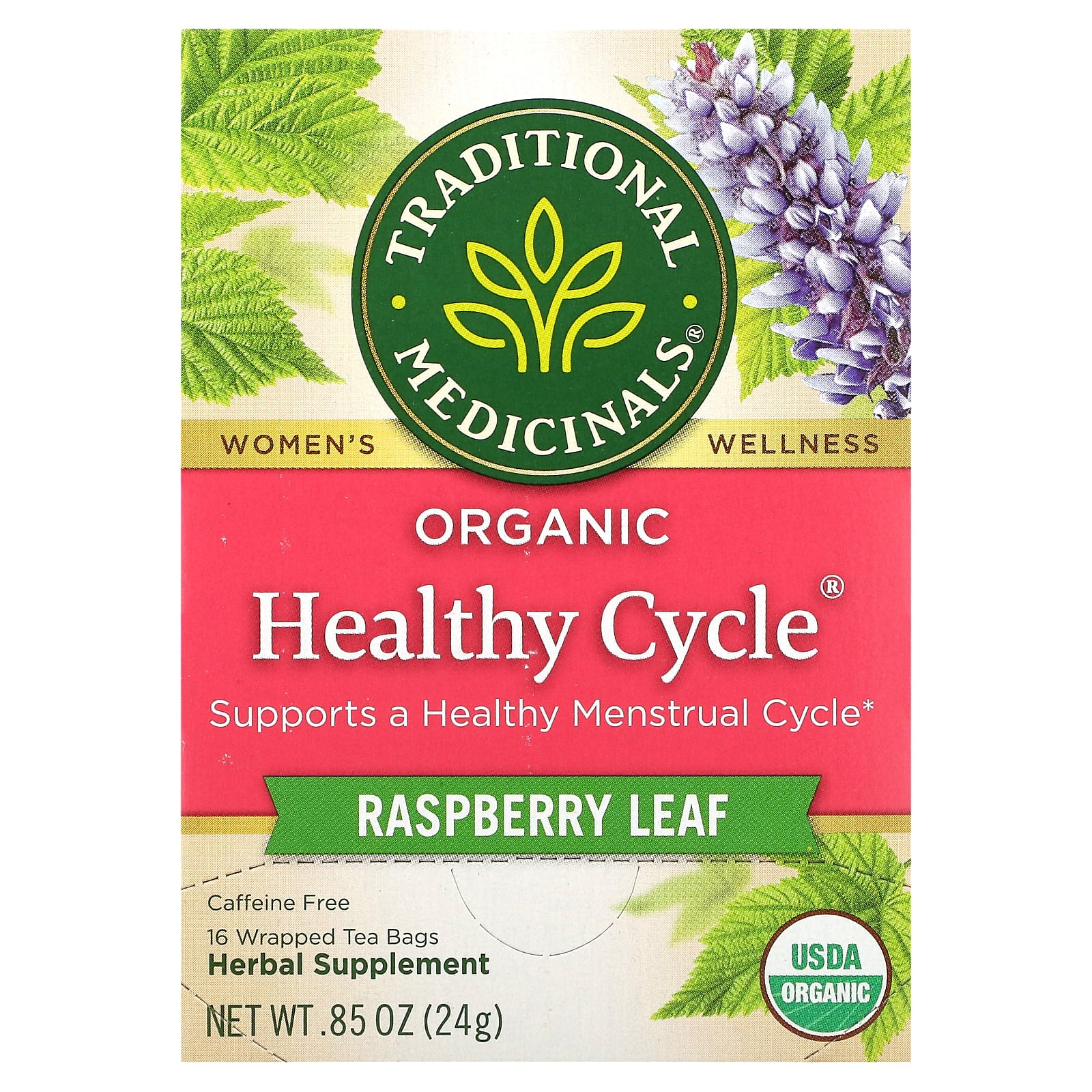 Чай Traditional Medicinals Organic Healthy Cycle® Raspberry Leaf Caffeine Free, оттенок 16 Wrapped Tea Bags, 24 г, чайные пакетики — фото 2