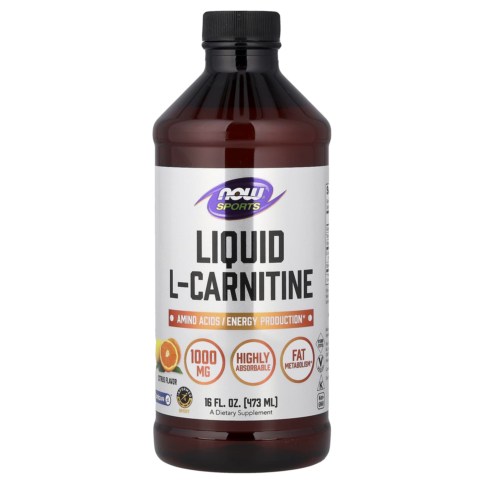 L-карнитин NOW Foods Sports Liquid L-Carnitine, оттенок Citrus, 473 мл, жидкая форма