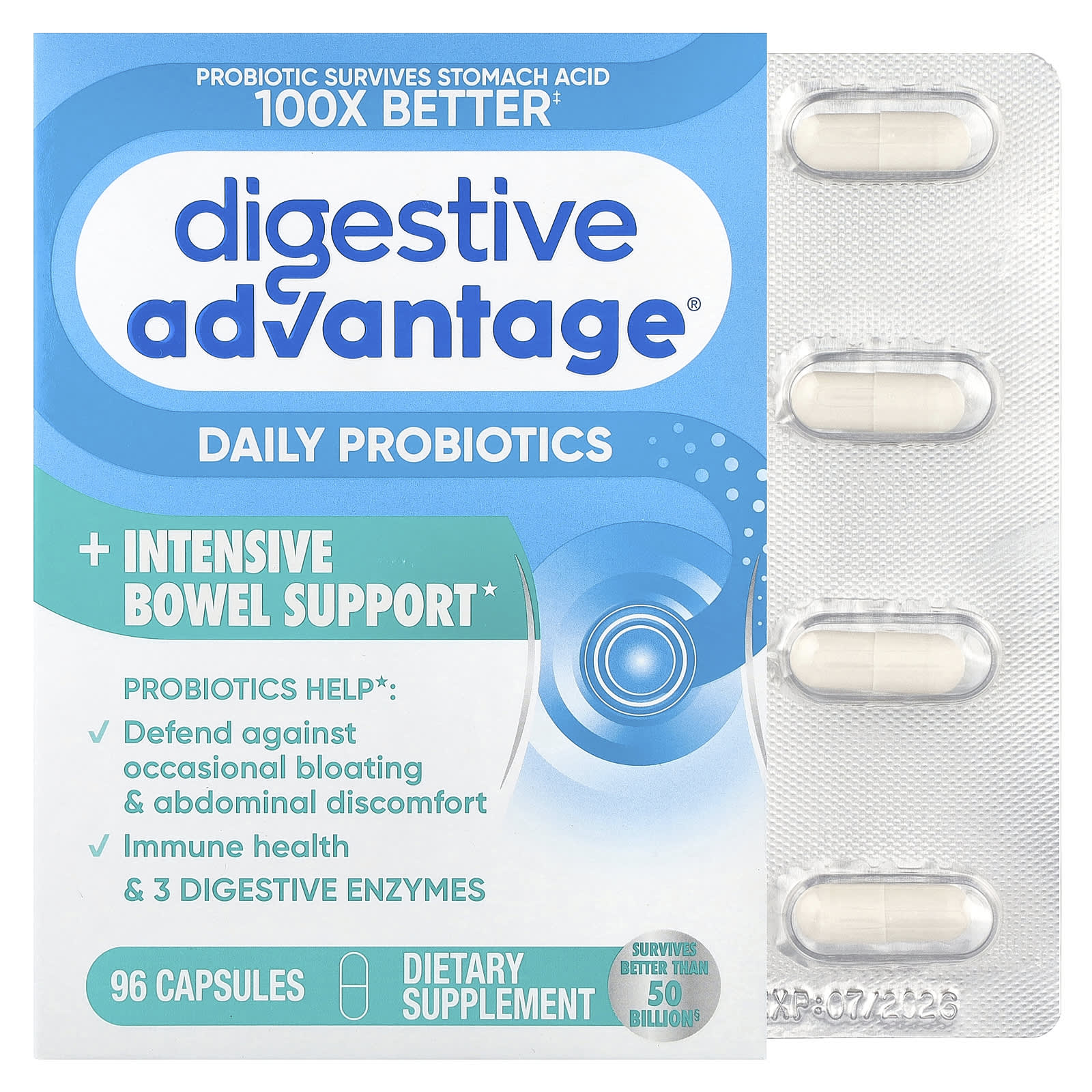 Пробиотик Schiff Digestive Advantage® Daily + Intensive Bowel Support, 96 капсул