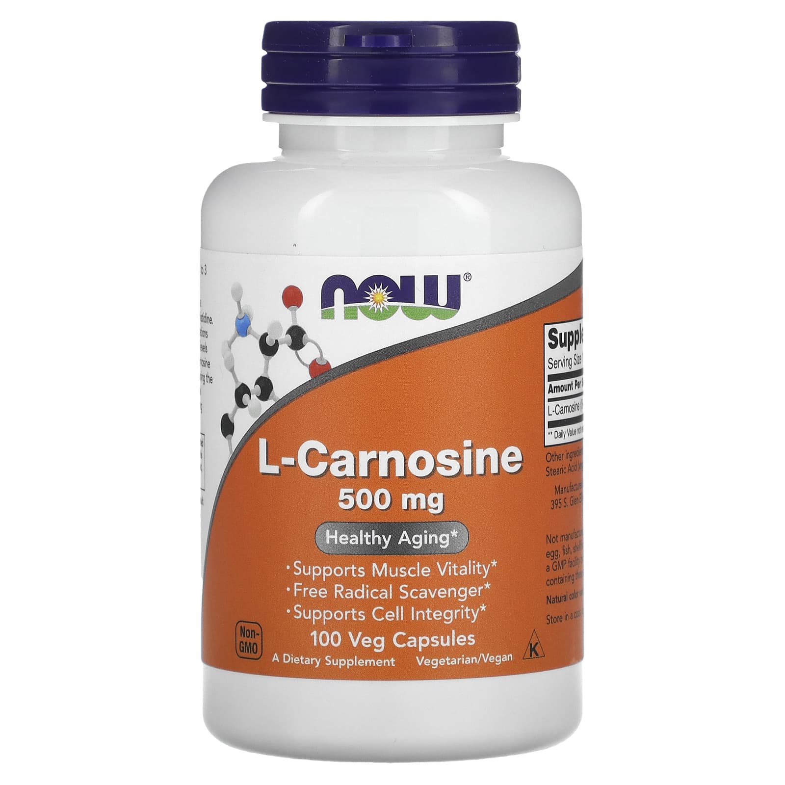 L-карнозин NOW Foods L-Carnosine, 500 мг, 100 растительных капсул