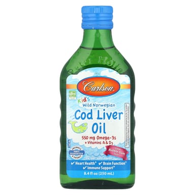 Масло печени трески Carlson Wild Norwegian + Vitamins A & D3 Bubble Gum, 250 мл