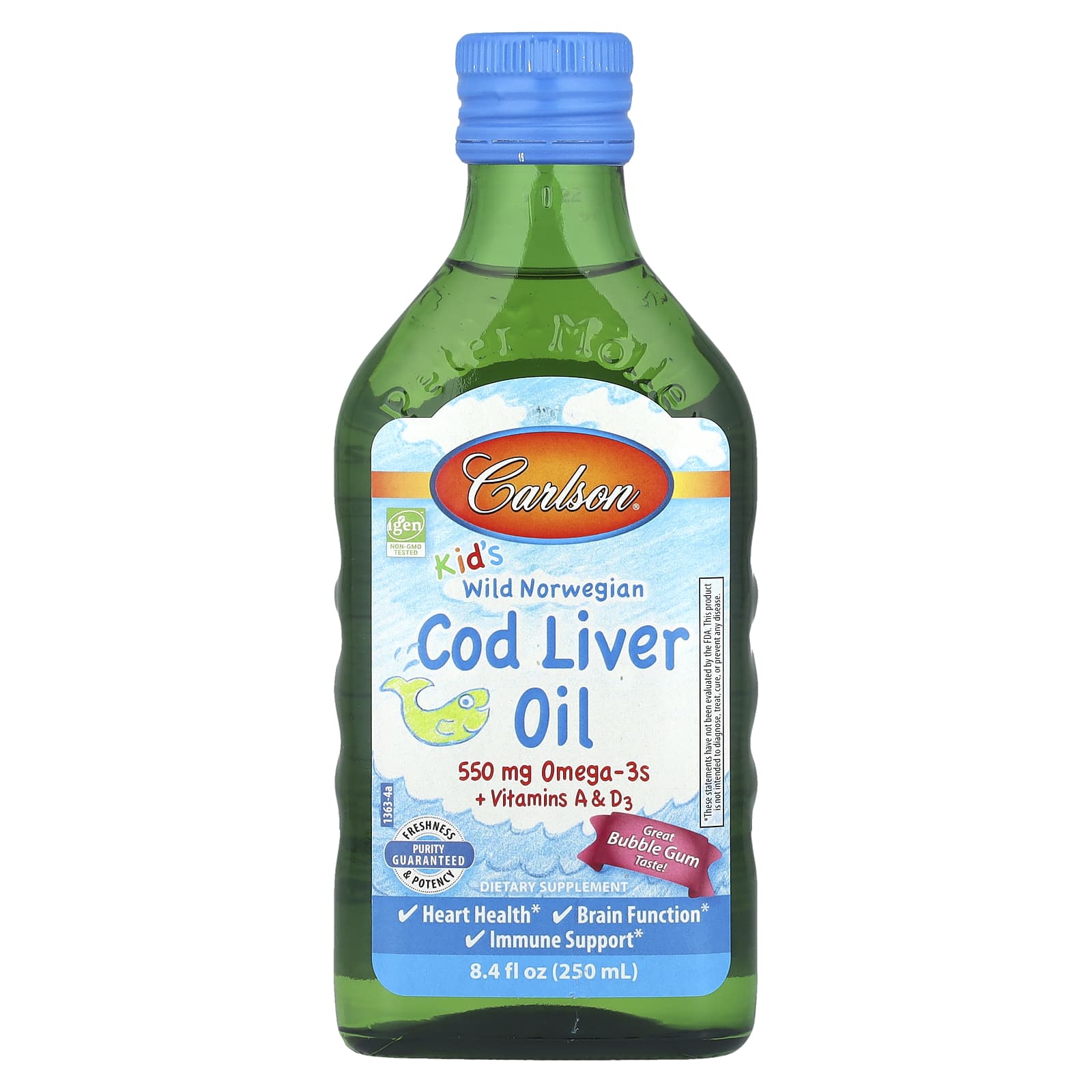 Масло печени трески Carlson Wild Norwegian + Vitamins A & D3 Bubble Gum, 250 мл