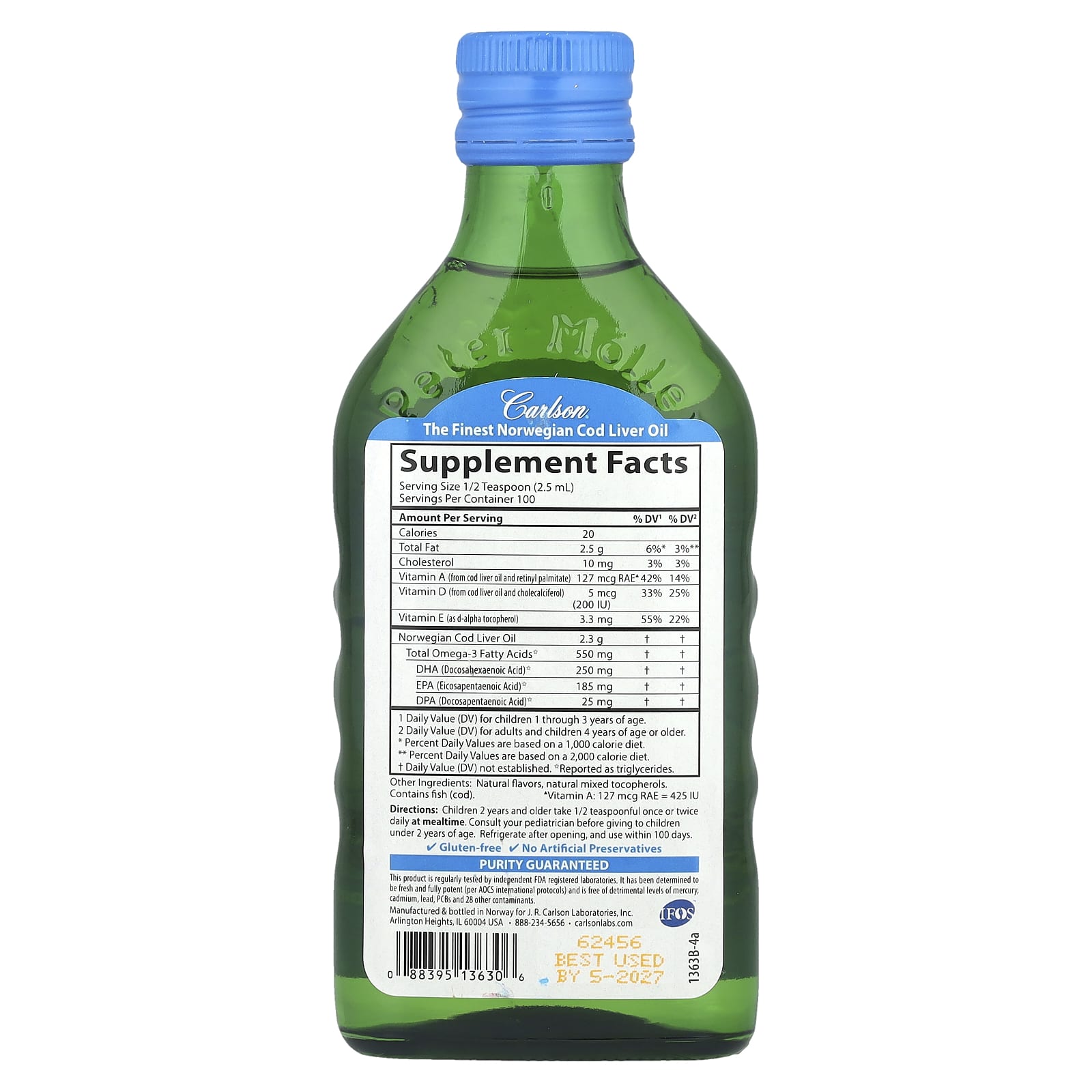 Масло печени трески Carlson Wild Norwegian + Vitamins A & D3 Bubble Gum, 250 мл — фото 2
